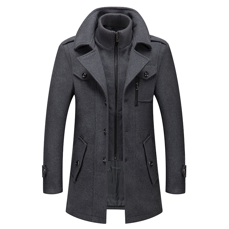 Autumn and winter men's business woolen overcoat, fashionable double-collar cold-resistant woolen men's coat, cross-border woolen overcoat for men Specification image