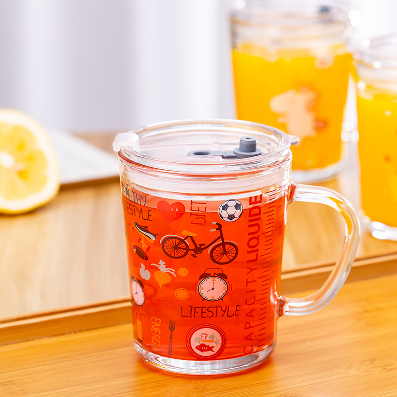 Children's Milk Cup Glass Ins Straw Cup Graduated Cup Belt Juice Household Milk Drink Gift Wholesale Application Scenario