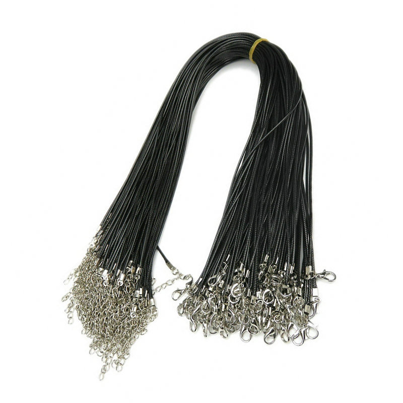 热卖黑色蜡线皮绳项链绳金属龙虾扣PU仿牛皮腊线项链绳子吊坠挂绳