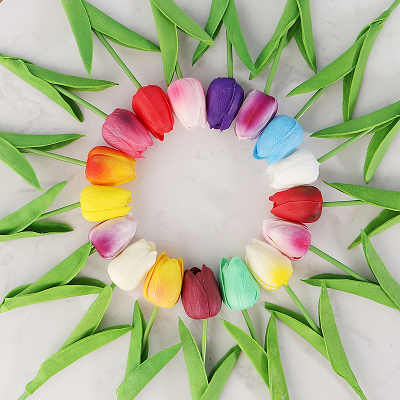 Selected mini PU plastic tulip artificial flowers, fake flowers, cross-border trade silk flowers, wedding and home decoration flowers manufacturer Specification image