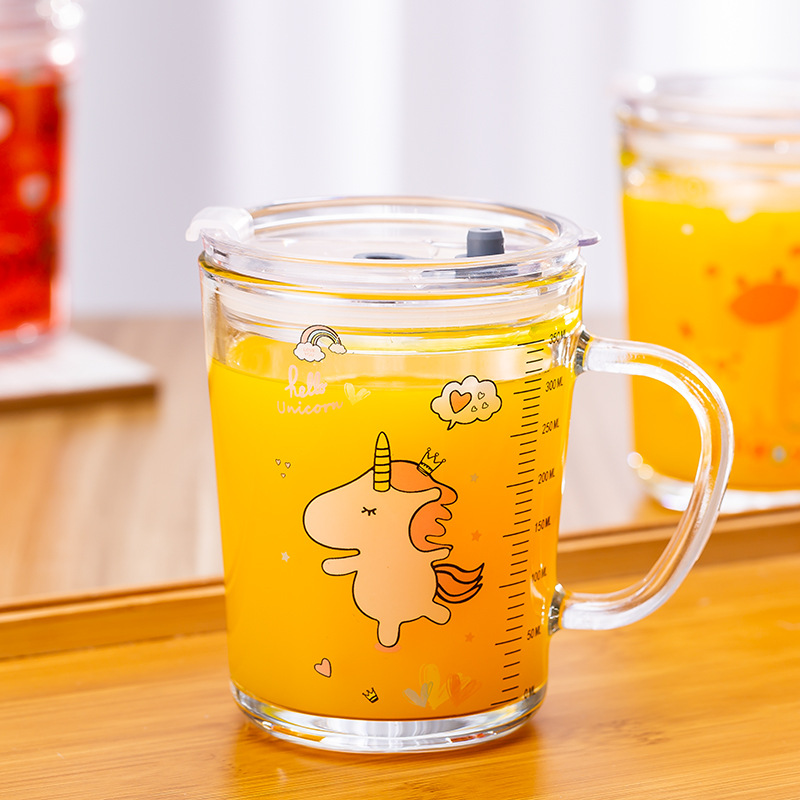 Children's Milk Cup Glass Ins Straw Cup Graduated Cup Belt Juice Household Milk Drink Gift Wholesale Specification drawing