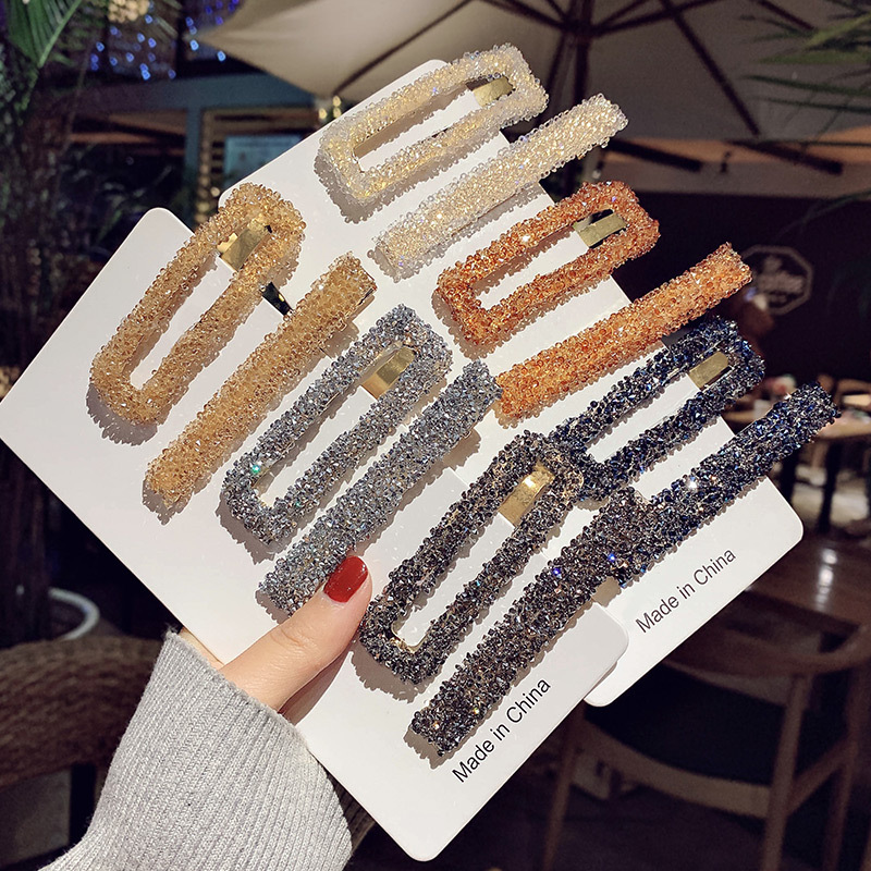 Vintage Square Edge Clip Rhinestone Hairpin Clip Women's Simple Temperament One-Line Clip Back Head Girl Clip Headpiece