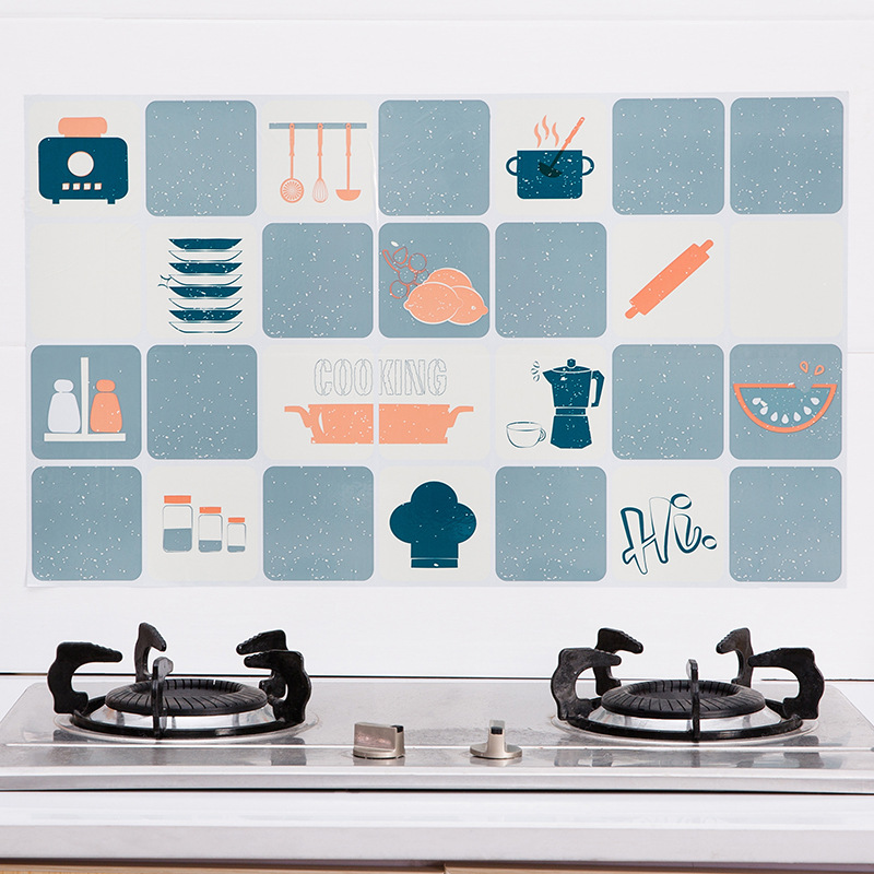 Self-adhesive greaseproof kitchen sticker Large cooktop heat resistant tile wall sticker Household cabinet sticker Waterproof wallpaper full figure
