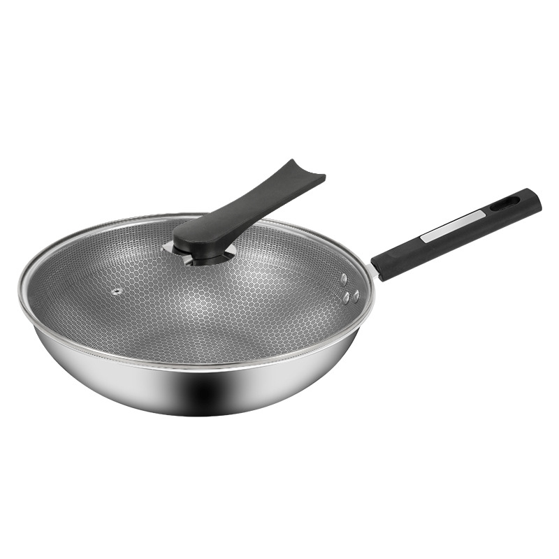 Stainless Steel Wok Thickened Full Screen Honeycomb Non-Coating Non-Stick Skillet Gift Pan Manufacturers Direct Supply Item Picture