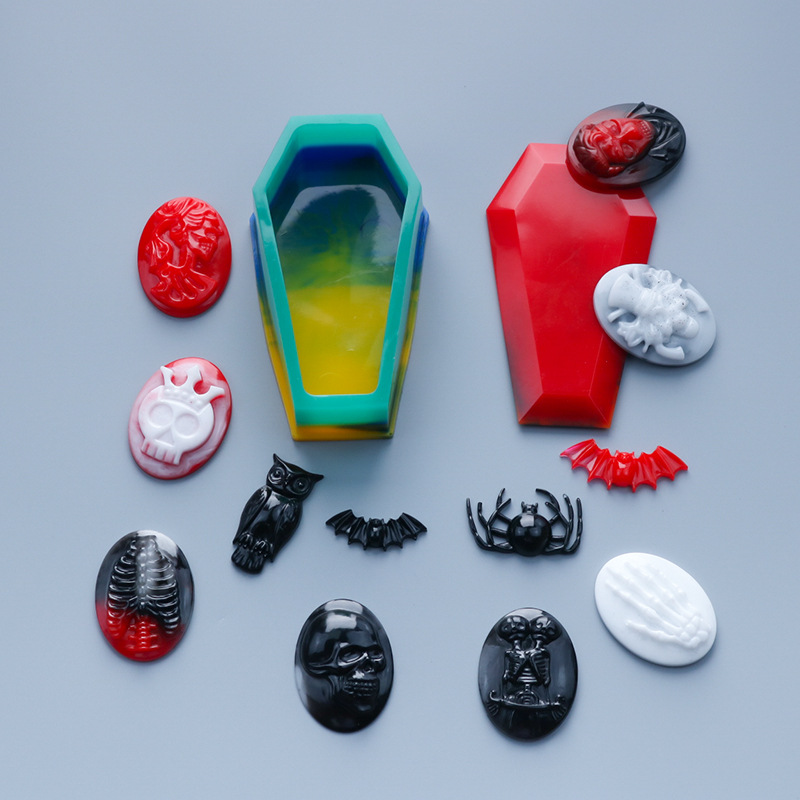 diy5款万圣蜘蛛骷髅怪兽硅胶模具可制作吊坠挂牌工厂直销