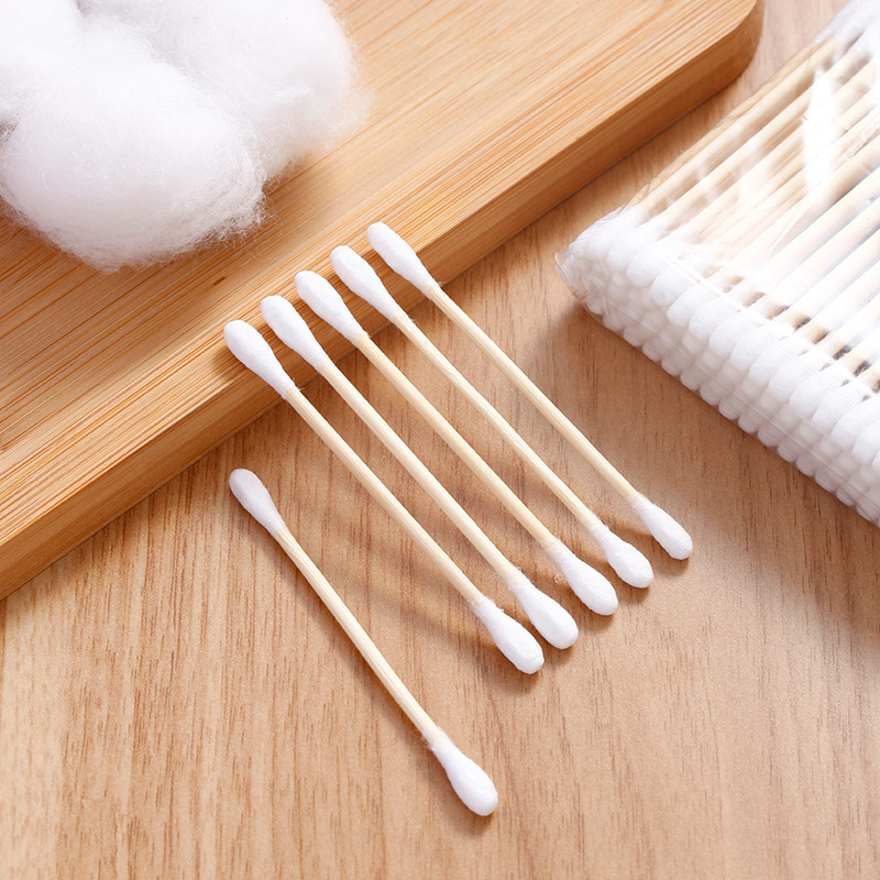 Bamboo Stick Double-Head Multi-Functional Cotton Swab Wholesale Large Disposable Tampon Stick Earscoop Makeup Remover Cotton Swab details Picture