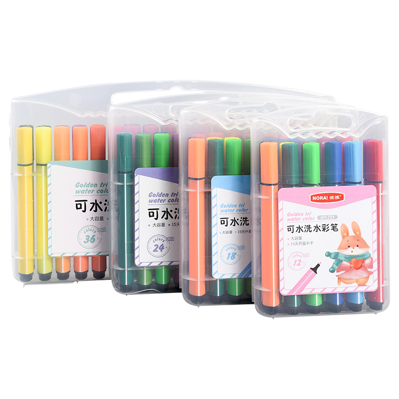 Children's watercolor pens, diy drawing pens, doodling colored pens, washable drawing pens, large-capacity triangular rod watercolor pens Item Picture