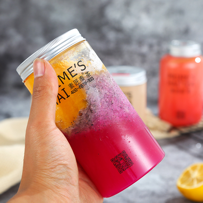 Wholesale plastic milk tea bottle disposable juice cold drink beverage bottle vegetarian Thai tea net red U shape fat cup hair details Picture
