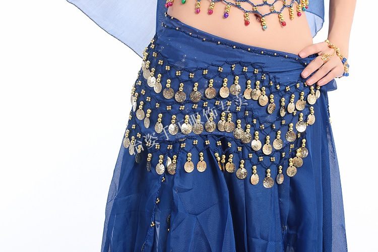 A 3-row belly dance belt and a chiffon waist chain priced at 98 yuan are available in stock