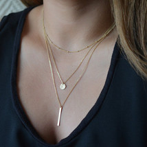 欧美 饰品 外网新款 铜珠链 亮片 金属条多层项链 C1160