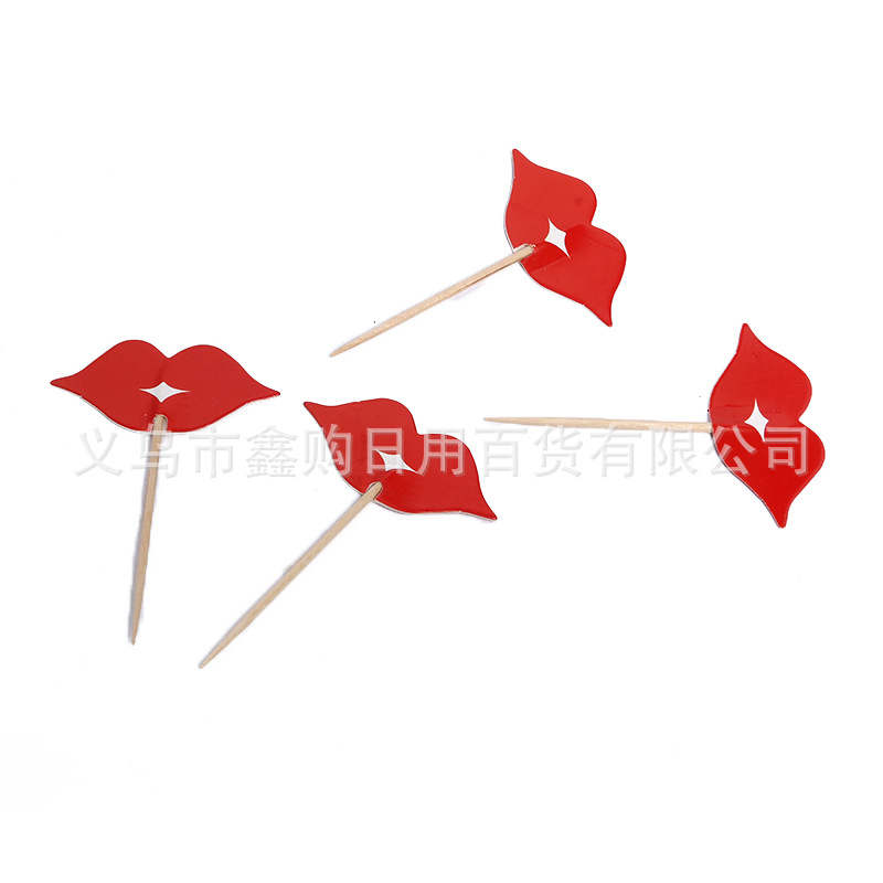 批发高档水果叉木质水果叉嘴唇胡子叉 厂家直销