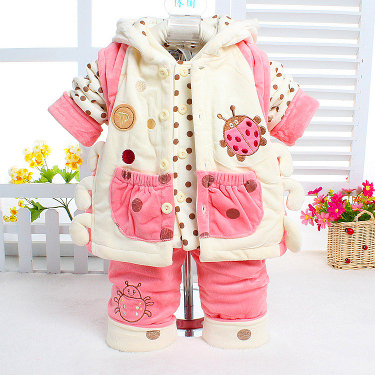 2019 New children's and infants' crystal fleece cotton vest Baby set, three-piece set details Picture