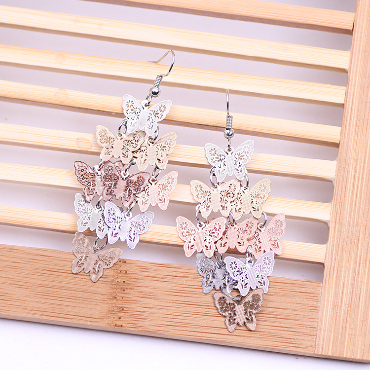 Small-batch wholesale best-selling fashionable and elegant butterfly earrings, earrings, colorful small nine-piece earrings, copper accessories and ornaments Specification image