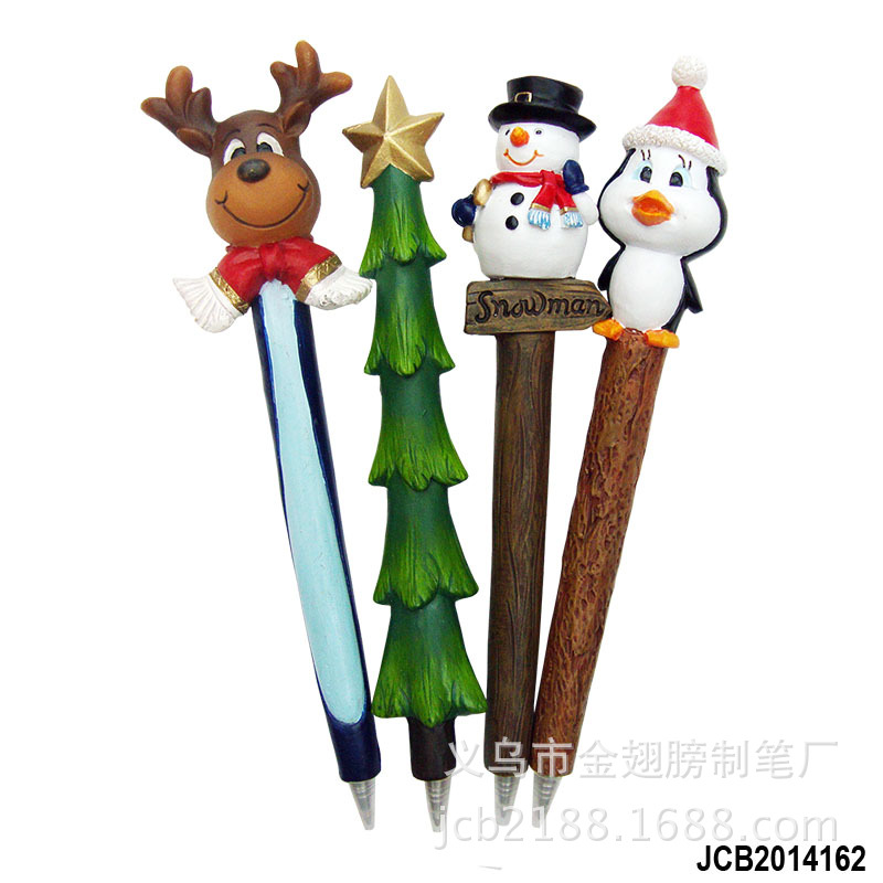 新款上市圣诞树脂笔圣诞雪松笔雪人笔圣诞鹿笔礼品节庆礼品批发