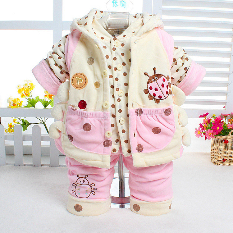 2019 New children's and infants' crystal fleece cotton vest Baby set, three-piece set Specification image