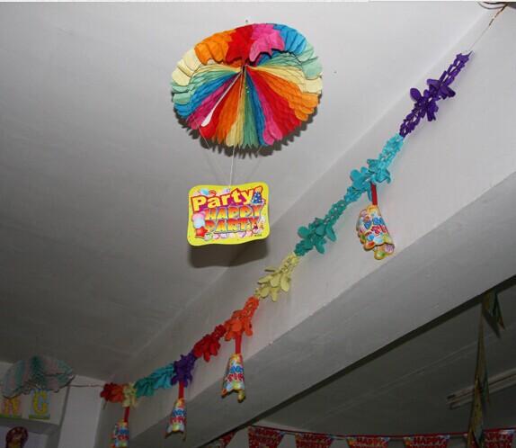 New birthday decoration items for children and babies: rainbow parachute, drawstring paper, paper balls, honeycomb balls Specification image