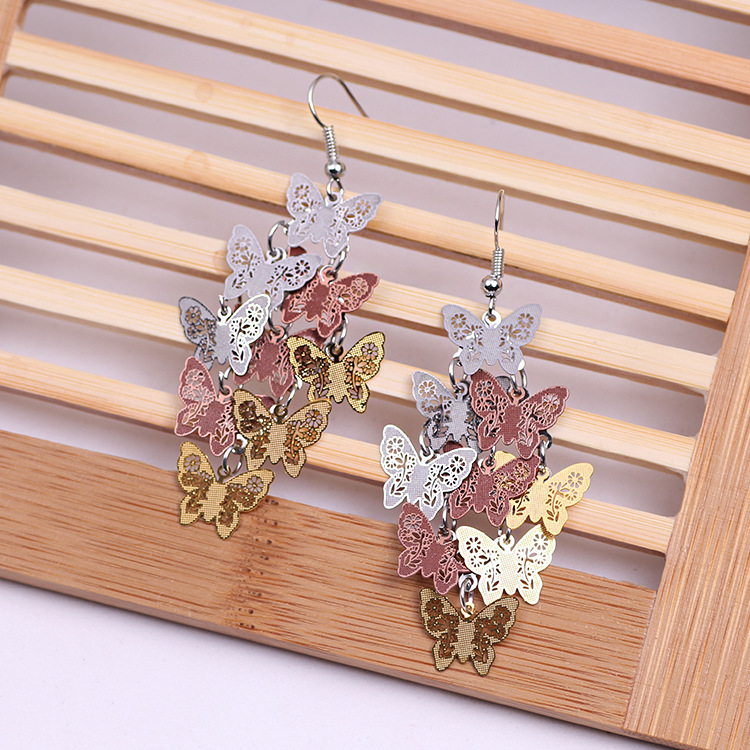 Small-batch wholesale best-selling fashionable and elegant butterfly earrings, earrings, colorful small nine-piece earrings, copper accessories and ornaments details Picture