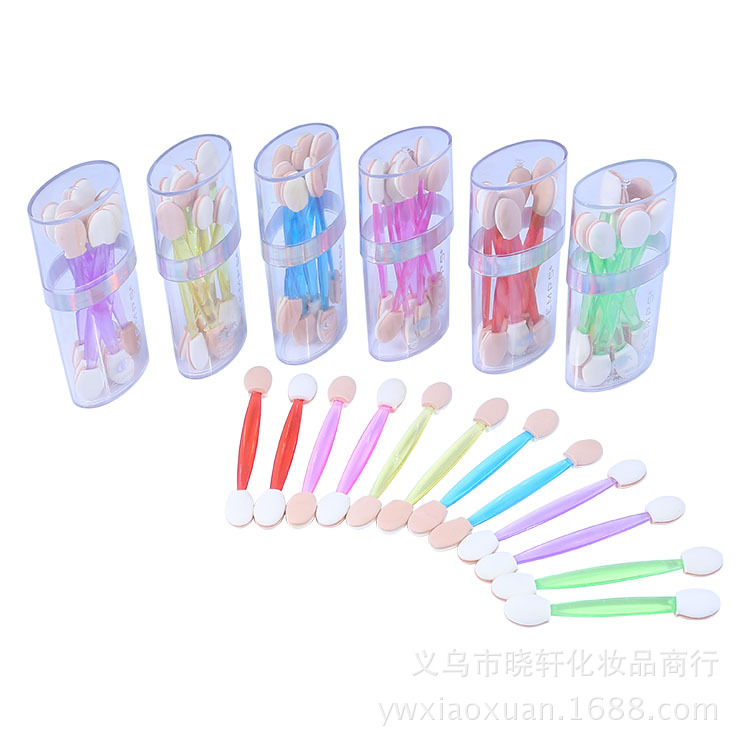 Plástico rod sombra de ojos cepillo portátil estilo corto cepillo de maquillaje maquillaje herramientas de belleza esponja cepillo doble cabeza sombra de ojos al por mayor
