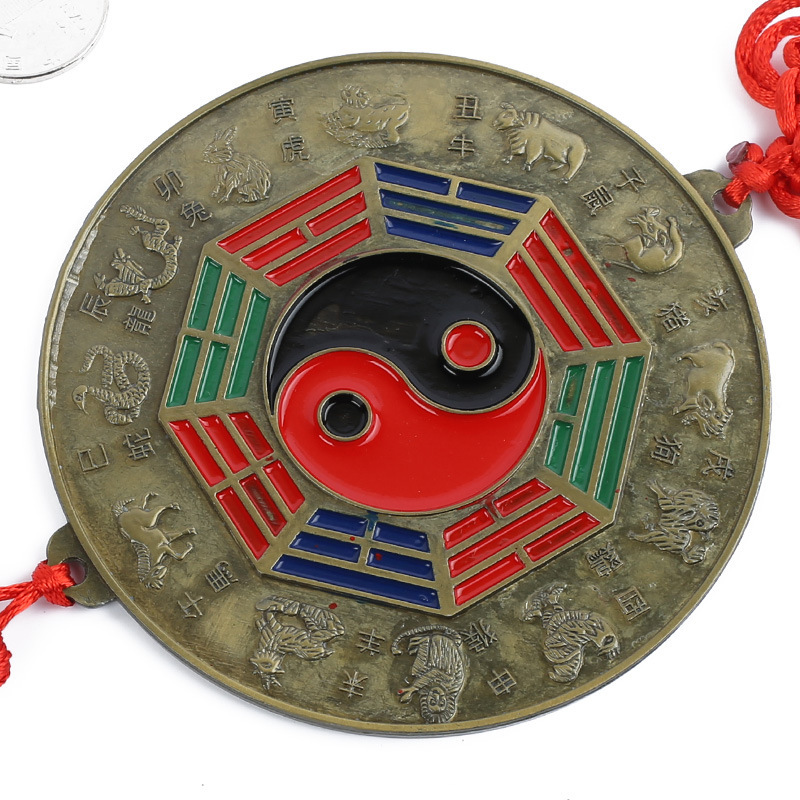 Direct sales of alloy color paint bagua mirror pendants, car hangers, tourist handicrafts, ornaments, small mirrors, flat surfaces details Picture