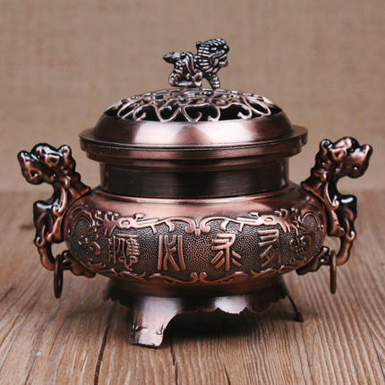 Incense burner, incense burner, sandalwood burner, double dragon ears, golden and jade full hall, alloy hollowed-out cover, incense burner, decorative item, exquisite decoration details Picture