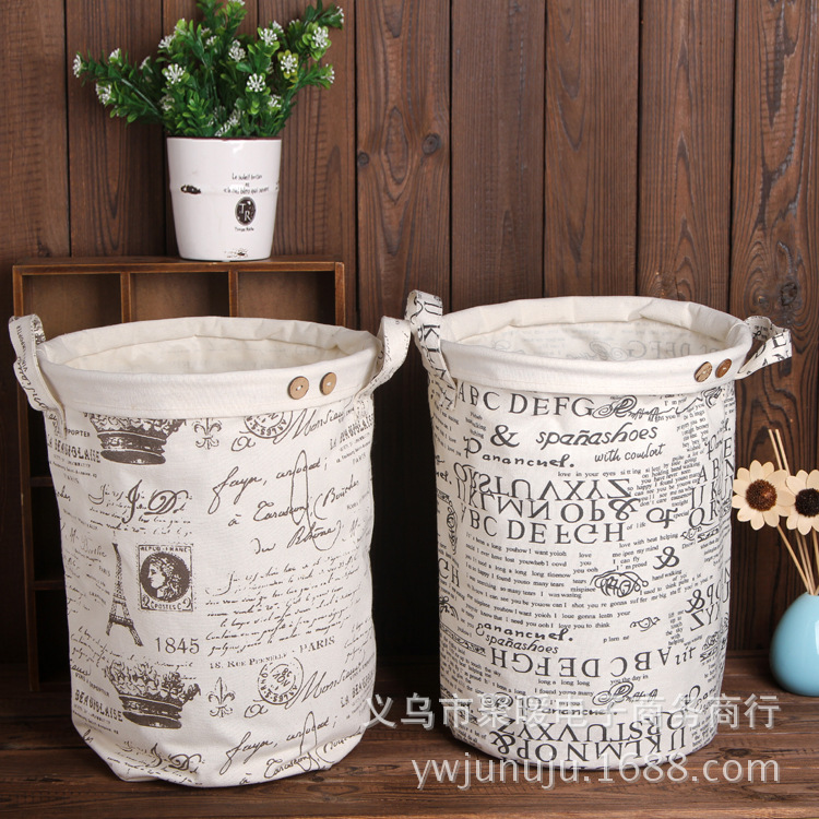 可立直筒形棉麻杂物收纳桶可遮盖内衣收纳袋脏衣桶