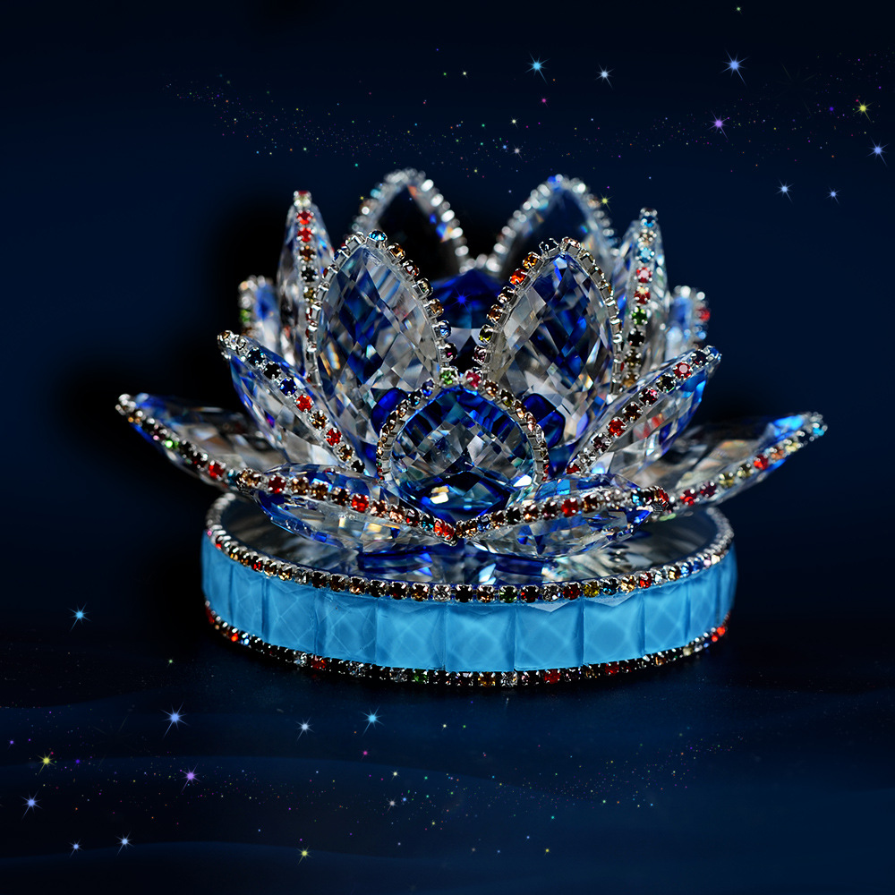 BJ011新款镶钻玻璃底莲花香水座汽车内饰摆件车载摆饰用品批代发图