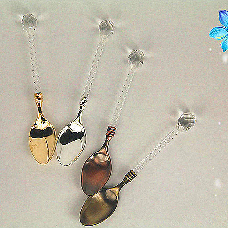 Factory direct supply of cute crystal-handled small spoons, coffee spoons/tea spoons (JY24), available in 4 colors