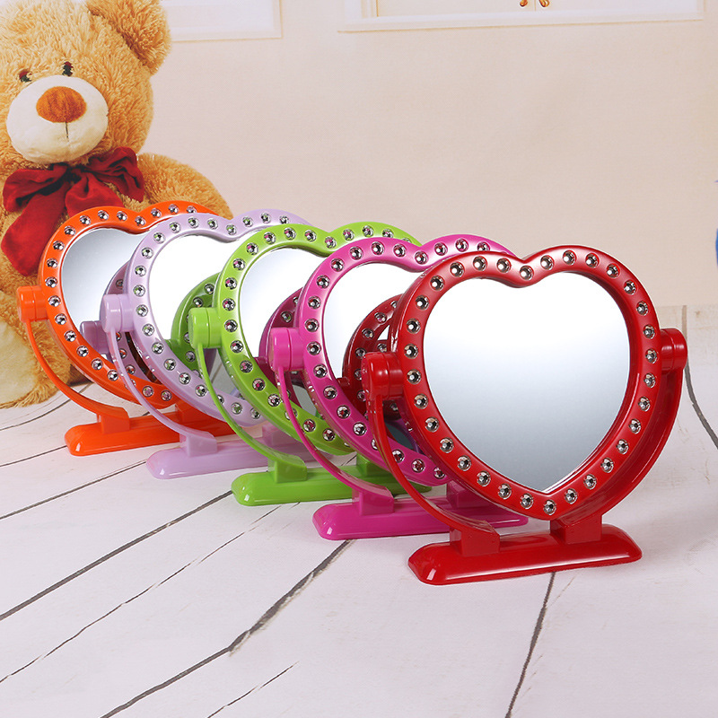 Factory Direct Sales Of High Quality Plastic Desktop Folding Double-Sided Makeup Mirror Creative Heart With Brick Table Mirror Wholesale Makeup Mirror Makeup Mirror