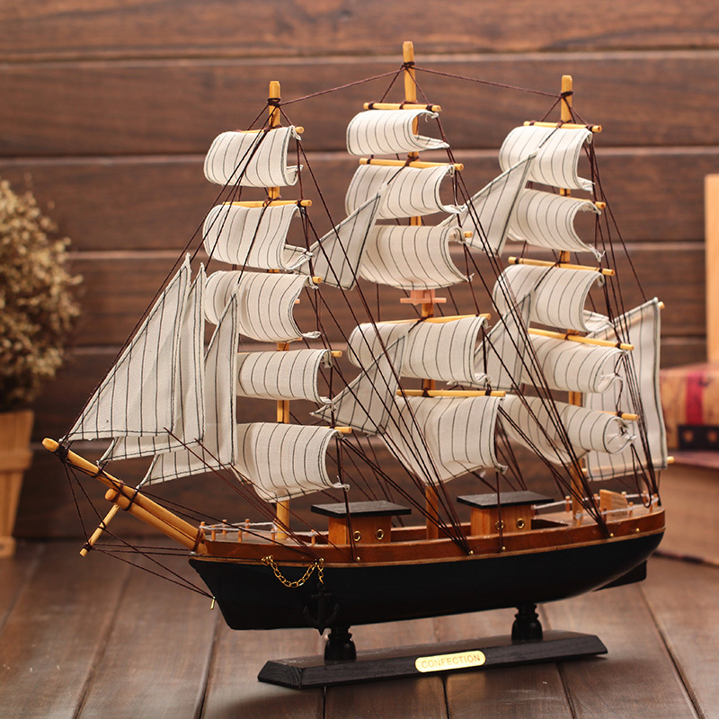 木质帆船/地中海风格摆件/书房家居装饰品/实木模型摆设产品图