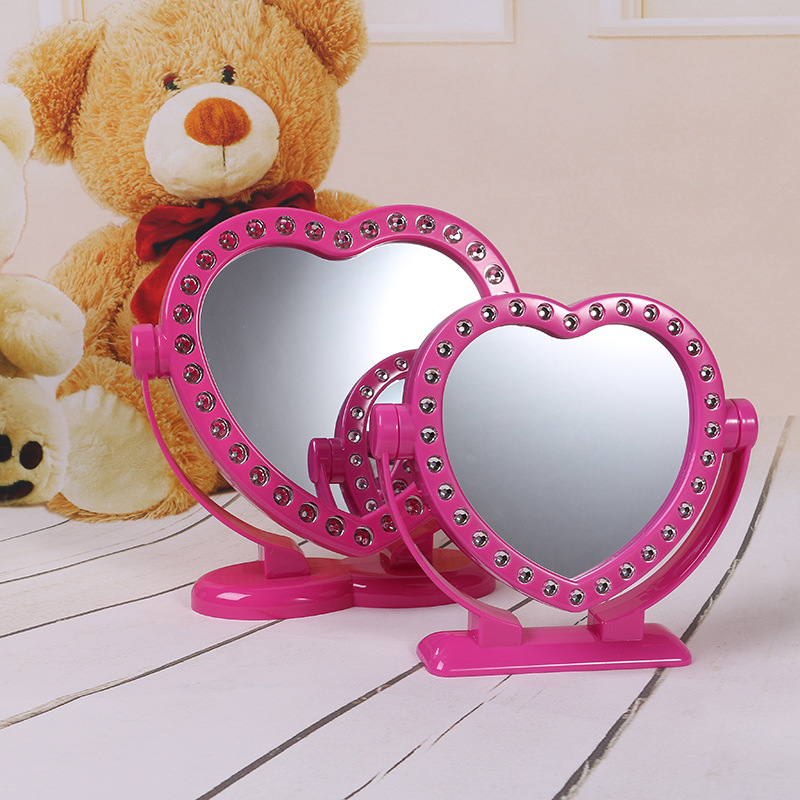 Factory Direct Sales Of High Quality Plastic Desktop Folding Double-Sided Makeup Mirror Creative Heart With Brick Table Mirror Wholesale Makeup Mirror Makeup Mirror details Picture