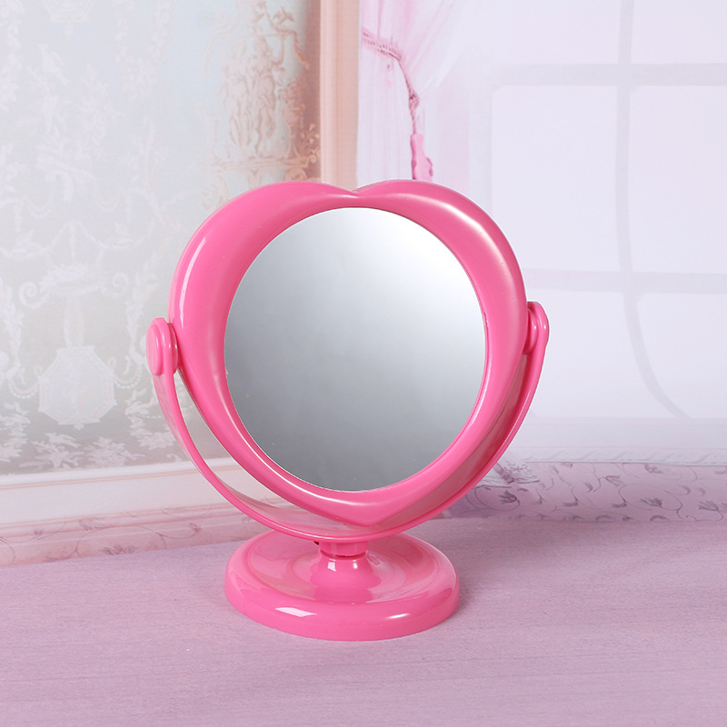 Factory Direct Korean Version Of The Love Type Double-Sided Dressing Mirror Plastic Desktop Rotating Makeup Mirror Makeup Mirror Makeup Mirror details Picture