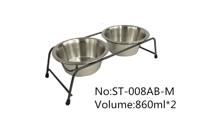 Stainless steel pet bowl, double-mouthed fixed cat and dog bowl, hanging water dispenser, feeding basin, pet food bowl set