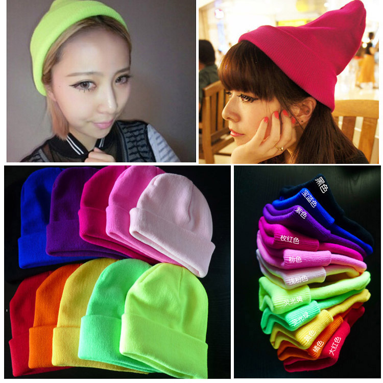 2023 Hip Hop Woolen Hats Hipster Men And Women Harajuku Fluorescent Hat Fall And Winter Candy Color Knitted Hat Factory Direct Sales Item Picture