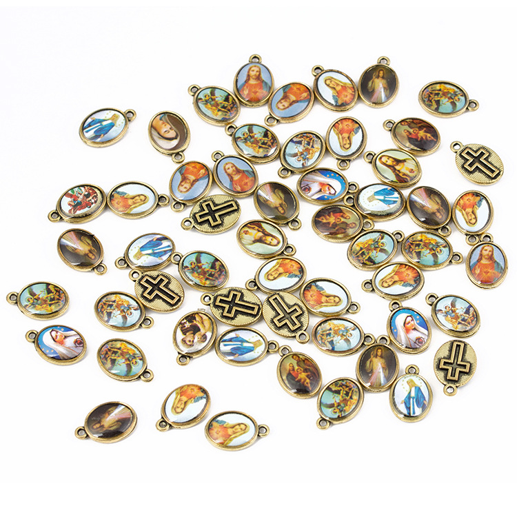 Vintage Bronze Oval Jesus Diy Drop Glue-Gold Necklaces External Pendants Religious Jewelry Accessories Wholesale