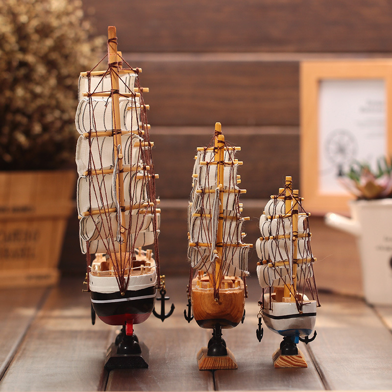 木质帆船/地中海风格摆件/书房家居装饰品/实木模型摆设细节图