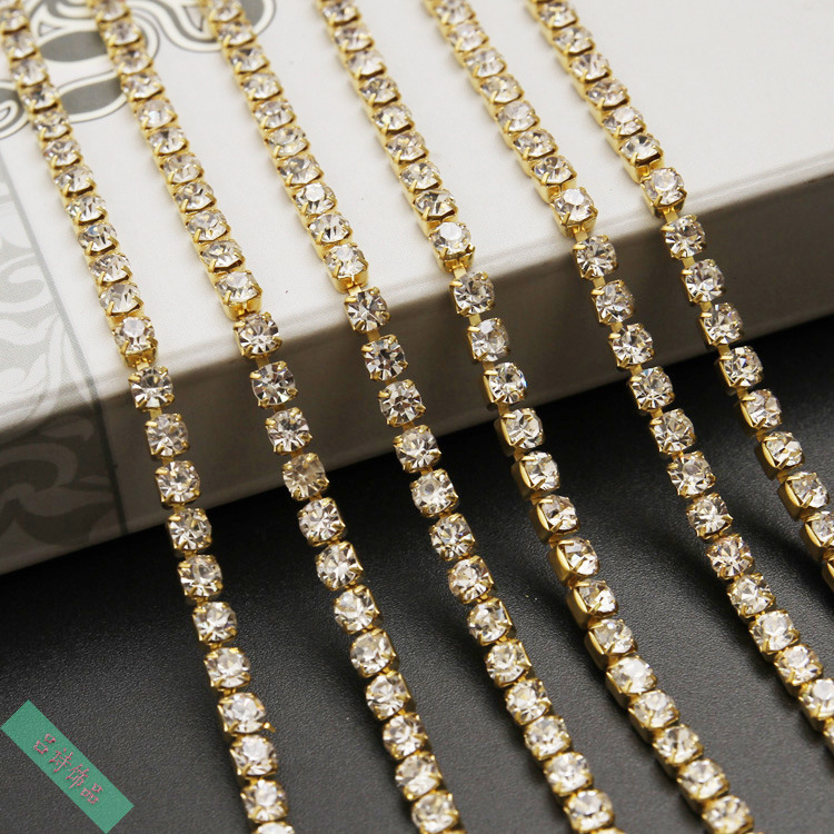 2MM-4mm爪链水钻/金银底加密DIY/爪钻链条/爪链手机贴钻链批发细节图