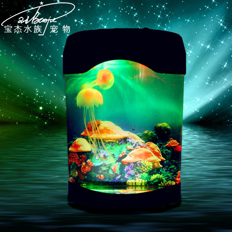 创意亚克力鱼缸灯电子水母LED灯桌面水族灯观赏USB鱼缸圣诞礼物详情图2