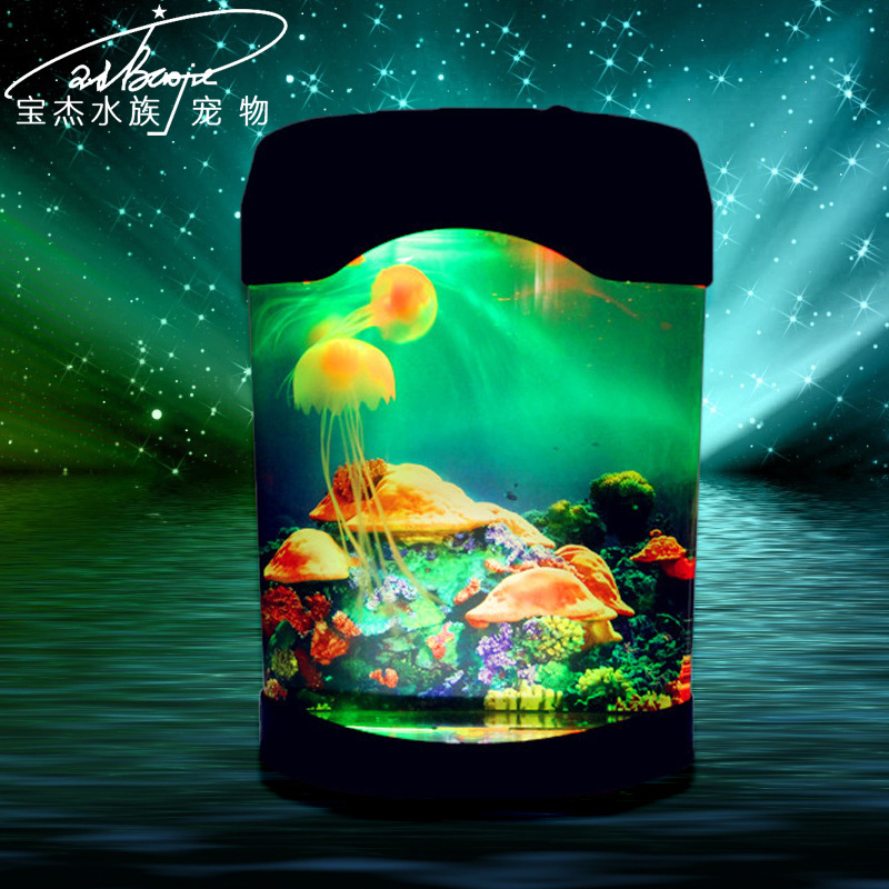 创意亚克力鱼缸灯电子水母LED灯桌面水族灯观赏USB鱼缸圣诞礼物