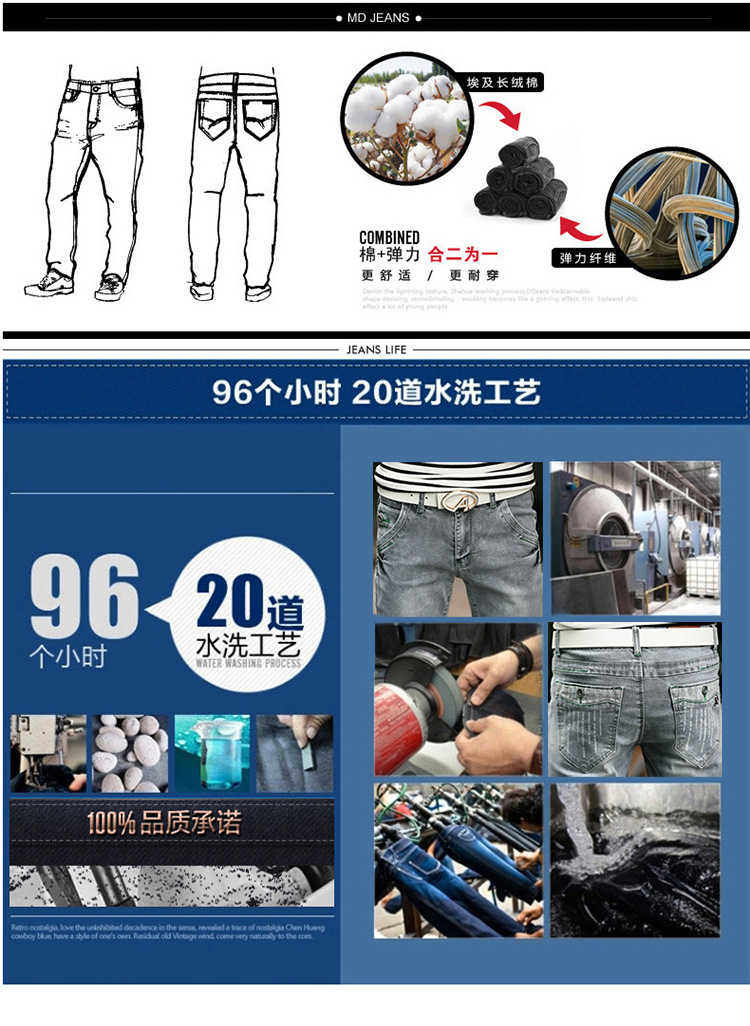 一件代发青少年牛仔裤男学生修身弹力小脚裤长裤子韩版潮男裤代理详情13