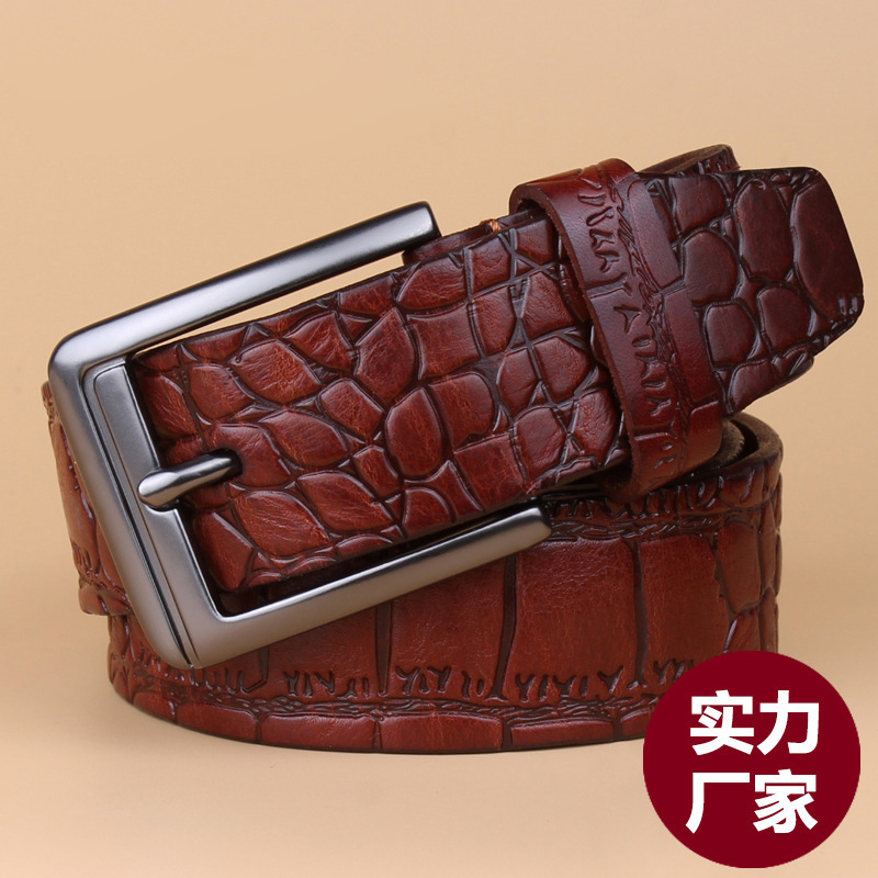 Leather Belt Leather Crocodile Print Business Casual Korean Fashion With Formal Needle Buckle Waist Lead Layer Leather Belt full figure
