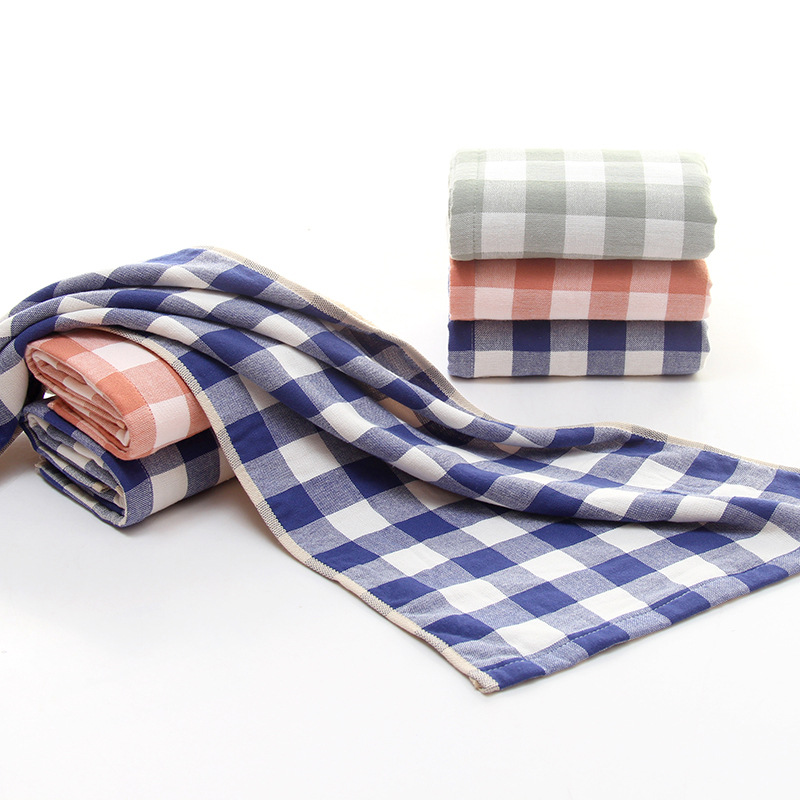 Yiwu quality Japanese-style checkered gauze pure cotton towels, adult beauty face towels, gift towels Specification image