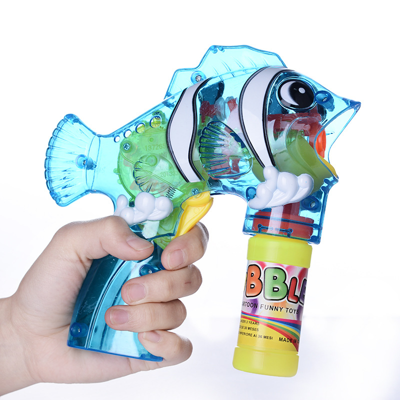 Cross-Border Children's Electric Luminous Sea Fish Bubble Gun Automatic Ring Foreign Trade Anti-Fall Children's Stall Hot Toys details Picture