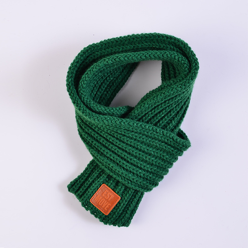 W1 Korean Edition 2020 New Woolen Knitted Leather Mark Men's And Women's Children's Scarf Solid Color Simple Autumn And Winter Baby Warm