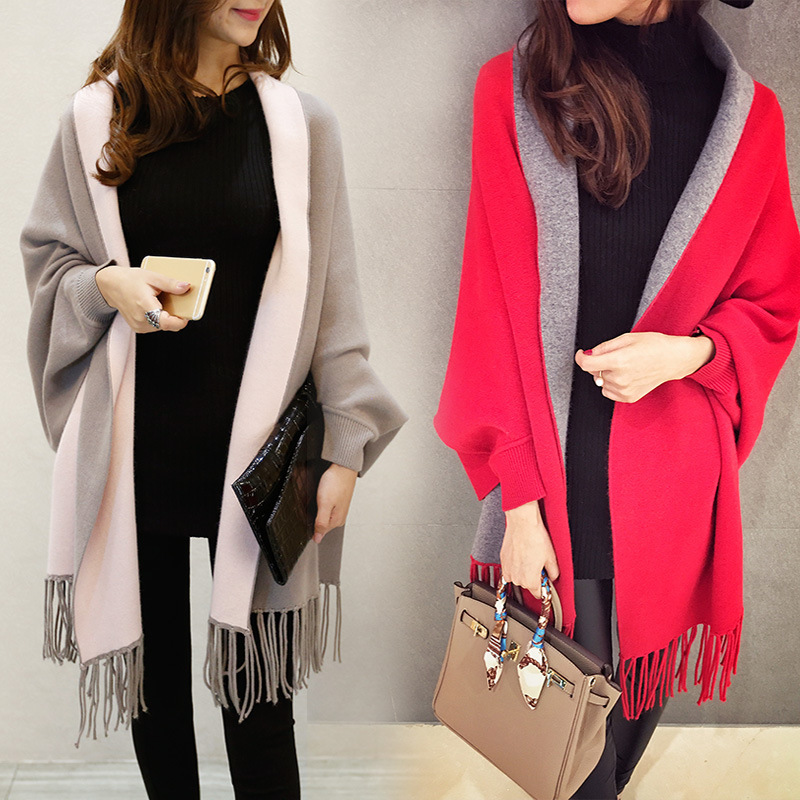 New women's wear for autumn and winter 2022: Fringed large shawl knitted sweater, cardigan, European and American cape, fashionable long-sleeved Application Scenario