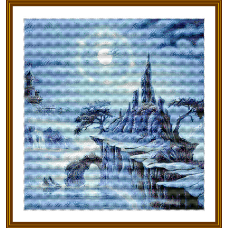 Handmade diy material package, printed and embroidered new cross-stitch fabric blue moonlit night