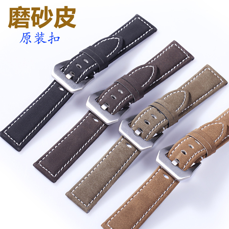 现货供应 磨砂牛革皮手表带  高档纯手工粗线 原装表扣 18-24mm