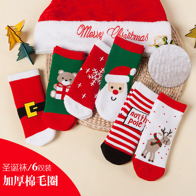 Otoño invierno calcetines de navidad de algodón rayas calcetines para niños anti-pilling calcetines para niños calcetines de bebé al por mayor details Picture
