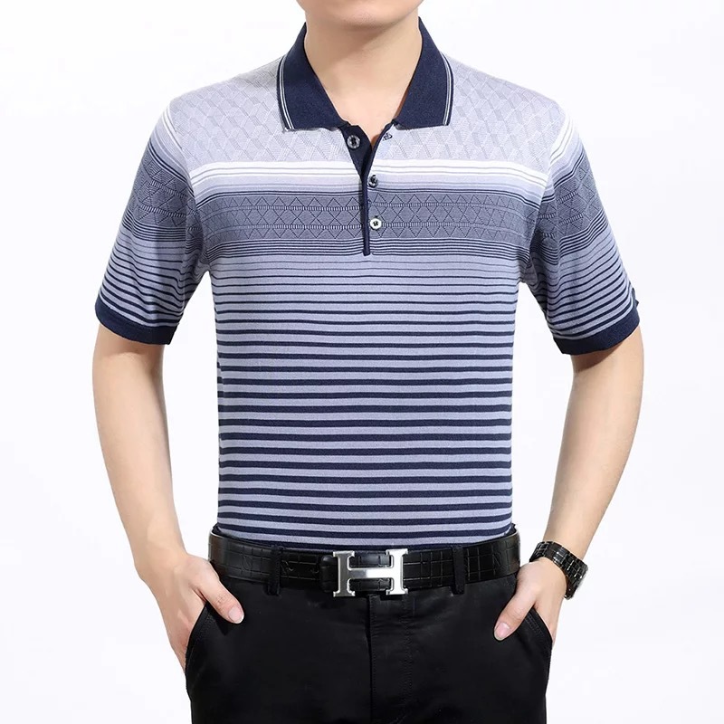New men's lapel T-shirts for middle-aged and elderly people, short-sleeved T-shirts for summer street stalls, stock clothing, men's ice silk T-shirts wholesale Application Scenario