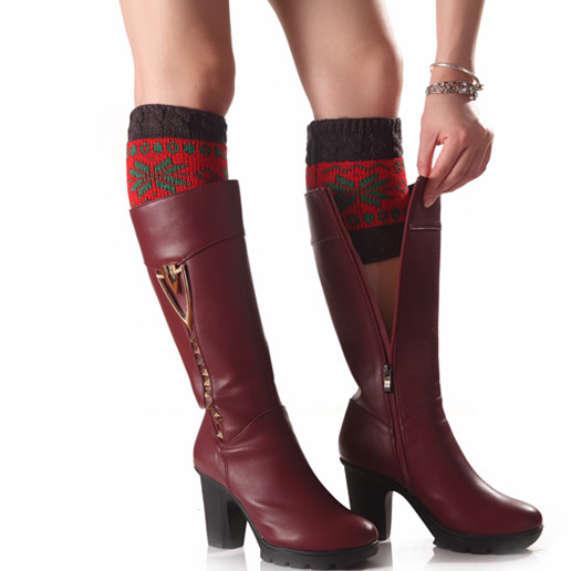 Aliexpress European and American autumn and winter new Christmas snowflake short color-blocked warm sock cover, knitted woolen boot cover and leg guard cover details Picture