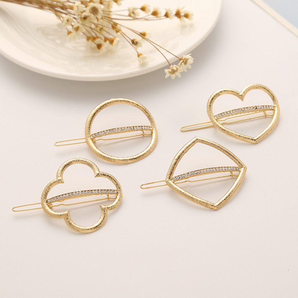 Korean Version Of The New Headwear Wholesale Geometric Triangle Square Love Four-Leaf Clover Hair Clip Frog Clip Edge Clip Hair Accessories details Picture